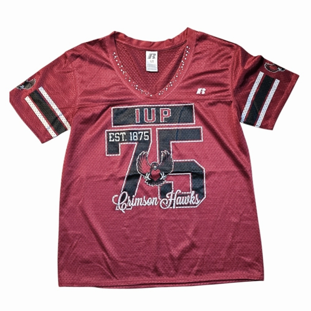 IUP Rhinestone Football Mesh Jersey Top Shirt Indiana University PA Large